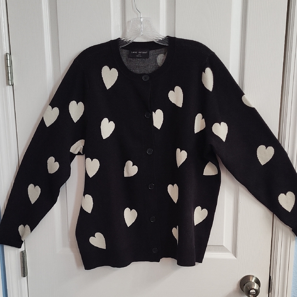 Lane Bryant Black Sweater with White Hearts